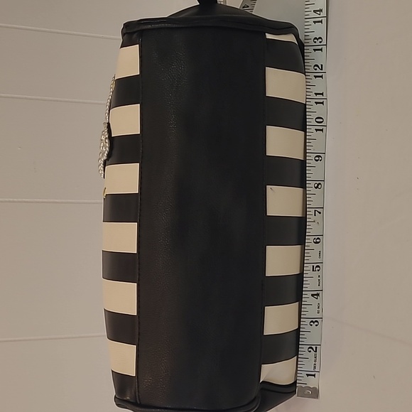 Betsey Johnson Black & White Striped Shoulder Bag with Pearl/Sequin Butterfly - Picture 7 of 15